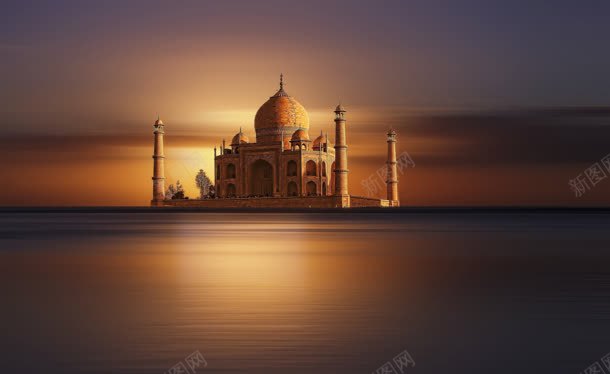 水面上的印度宫殿海报背景背景
