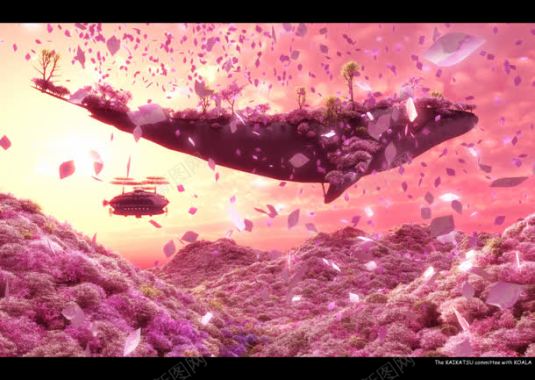 樱花花瓣紫色鲸鱼壁纸背景