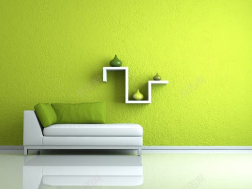 绿色的壁纸及白色简洁的沙发背景