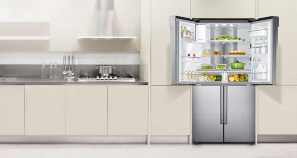 白色厨房中的灰色冰箱jpg设计背景_88icon https://88icon.com 冰箱 厨房 灰色 白色