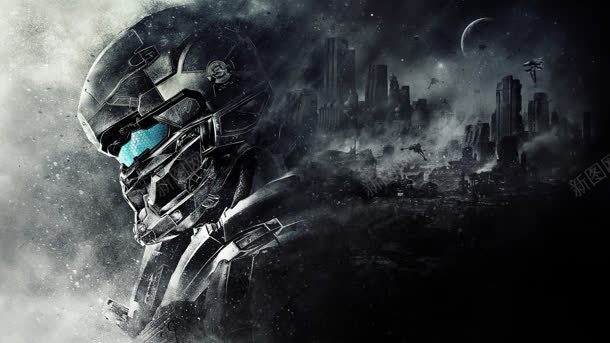 黑色毁灭城市机器人海报背景背景