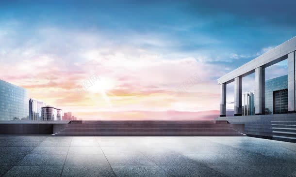 日落科技大楼广场海报背景背景