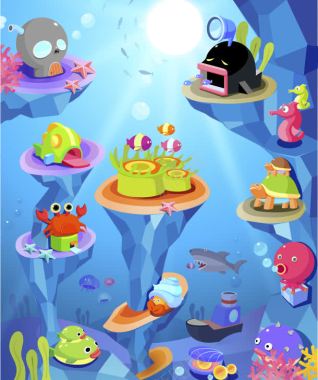 卡通海底世界水生物背景