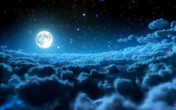 唯美云层云海月亮星空jpg设计背景_88icon https://88icon.com 云层 云海 星空 月亮