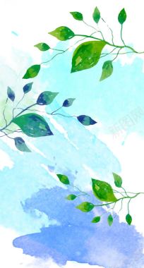 手绘立绘绿色植物树叶背景