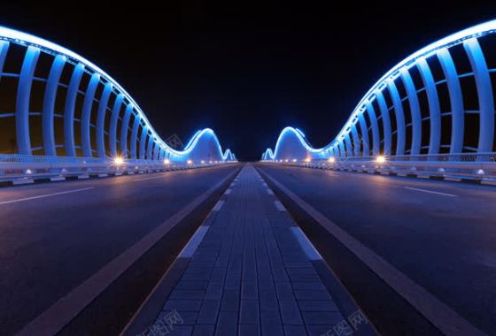 夜晚马路蓝色灯光背景背景