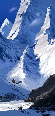 唯美的雪山山崖海报背景背景