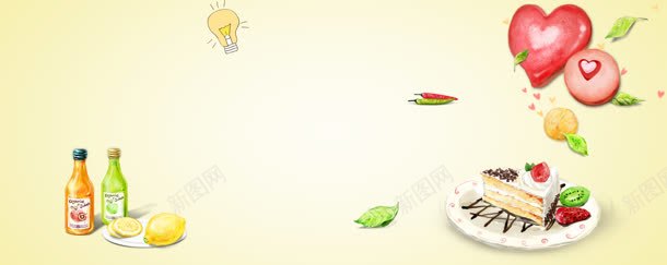 美食蛋糕水果卡通手绘背景banner背景