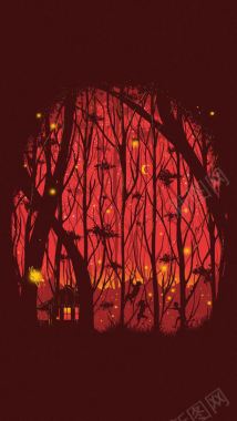红色月光森林景象背景