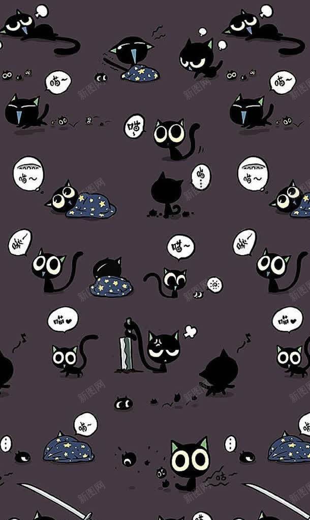 手绘卡通黑色小猫jpg设计背景_88icon https://88icon.com 卡通 黑色