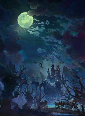 阴深的城堡夜景插画背景