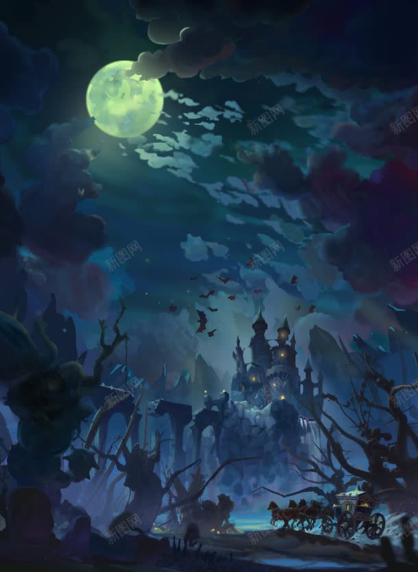 阴深的城堡夜景插画jpg设计背景_88icon https://88icon.com 城堡 夜景 插画