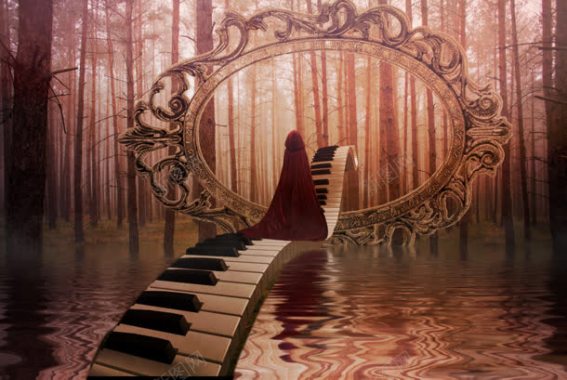 魔镜琴键巫婆神秘树林背景