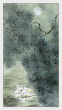 中国名家月亮树林画集背景