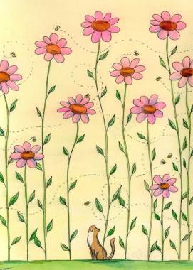 黄底粉色小花大屏背景