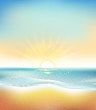 矢量光感朦胧海滩沙滩海洋夏日背景背景