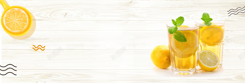 橙色小清新柠檬水果果汁电商banner背景