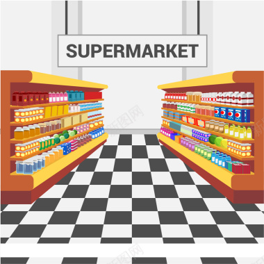超市货架黑白地板背景矢量图背景