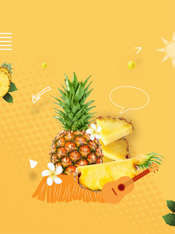 夏威夷小吉他矢量图夏天菠萝广告背景高清图片