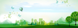 低碳环保绿色出行建立低碳绿色城市手绘卡通绿色banner高清图片