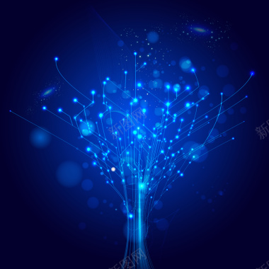 深海蓝科技虚拟树背景矢量图背景