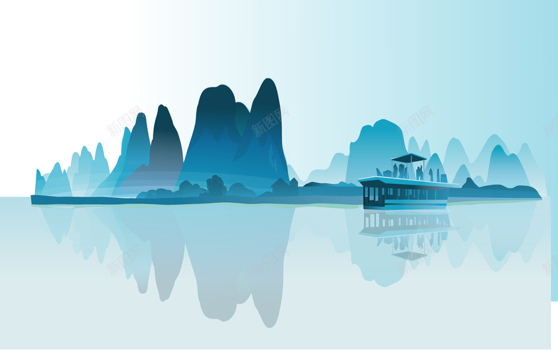 水墨蓝色山水背景矢量图ai设计背景_88icon https://88icon.com 中国风 山水 水墨 背景 蓝色 矢量图