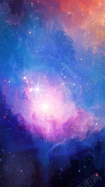 梦幻蓝紫色质感水彩星空背景