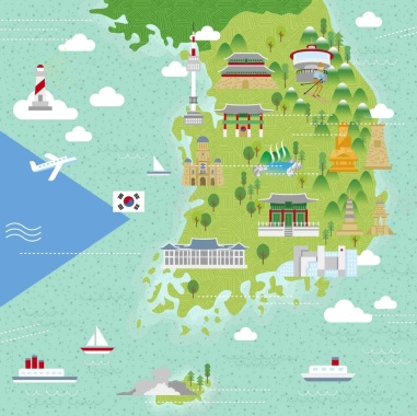 手绘矢量旅游韩国江南区景点地图海报背景背景