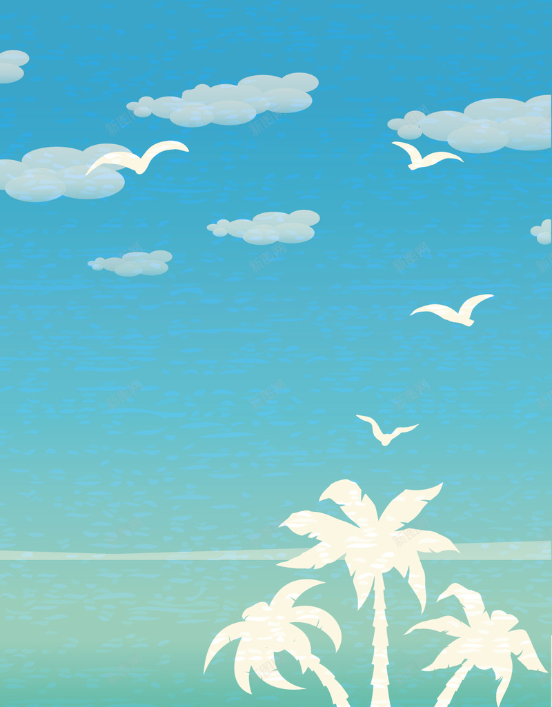 黄色沙滩上的椰子树H5背景矢量图ai设计背景_88icon https://88icon.com H5素材 树木 椰子树 沙子 沙滩 蓝天 飞翔 鸟 黄色 矢量图