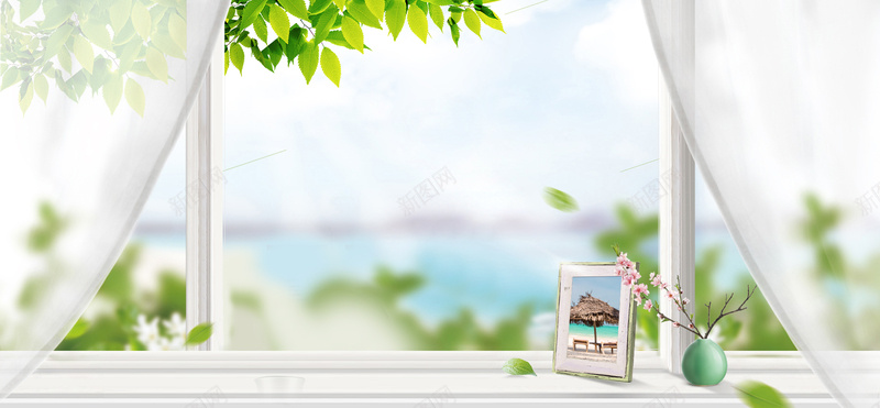 春季窗外景色朦胧相框文艺白色bannerpsd设计背景_88icon https://88icon.com 小清新 广告 开春 摆台 文艺 春天 春季 梦幻 活力 窗帘 简约 素材 绿叶 绿色 背景 设计