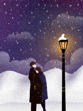 夜晚雪景紫色手绘插画背景背景