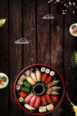 寿司木板纹简约日本料理美食海报背景
