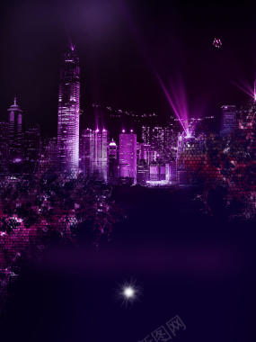 紫色梦幻城市背景背景