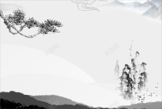 灰色中国风山水背景背景