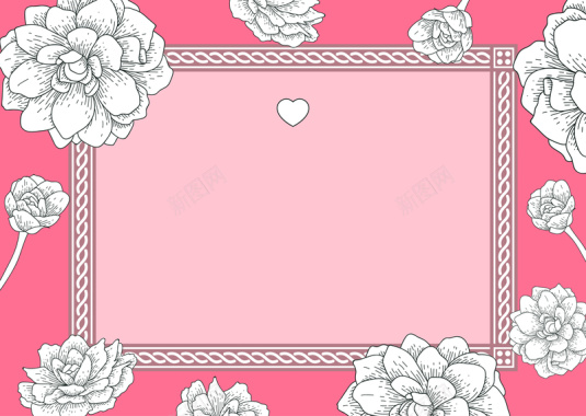 粉色花卉爱心简约边框平面广告矢量图背景