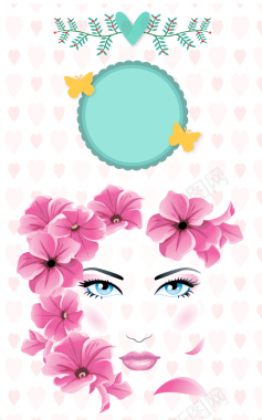 花朵女性人脸浪漫花纹标签妇女节海报背景矢量图背景