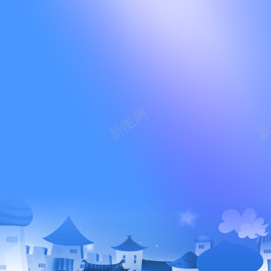 蓝色梦幻卡通城堡背景图背景