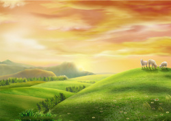 山羊高清图片黄昏草原风景平面广告高清图片