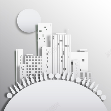 文艺简约白色折纸城市建筑背景矢量图背景