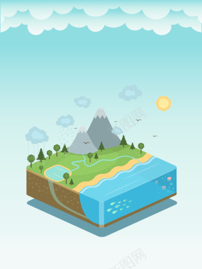 小清新世界水日公益海报背景矢量图背景