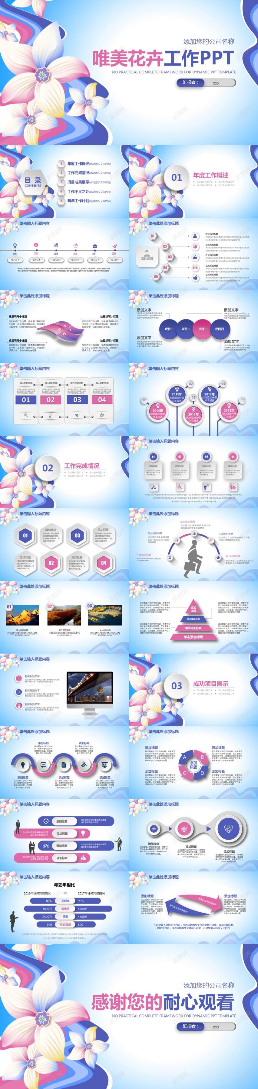蓝色唯美花卉工作PPT模板PPT模板_88icon https://88icon.com 唯美 工作 模板 花卉 蓝色