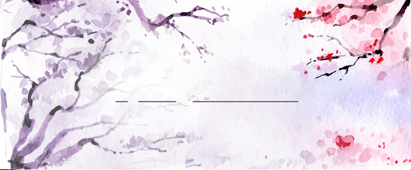 紫色和风桃花樱花横版矢量图背景