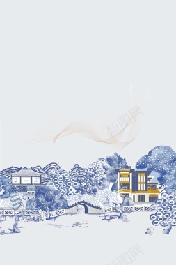 复古中国风中式庭院海报背景背景