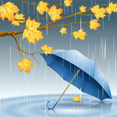 秋天梧桐树叶雨伞下雨背景矢量图背景