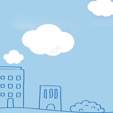 蓝色卡通手绘城市PSD分层主图背景背景