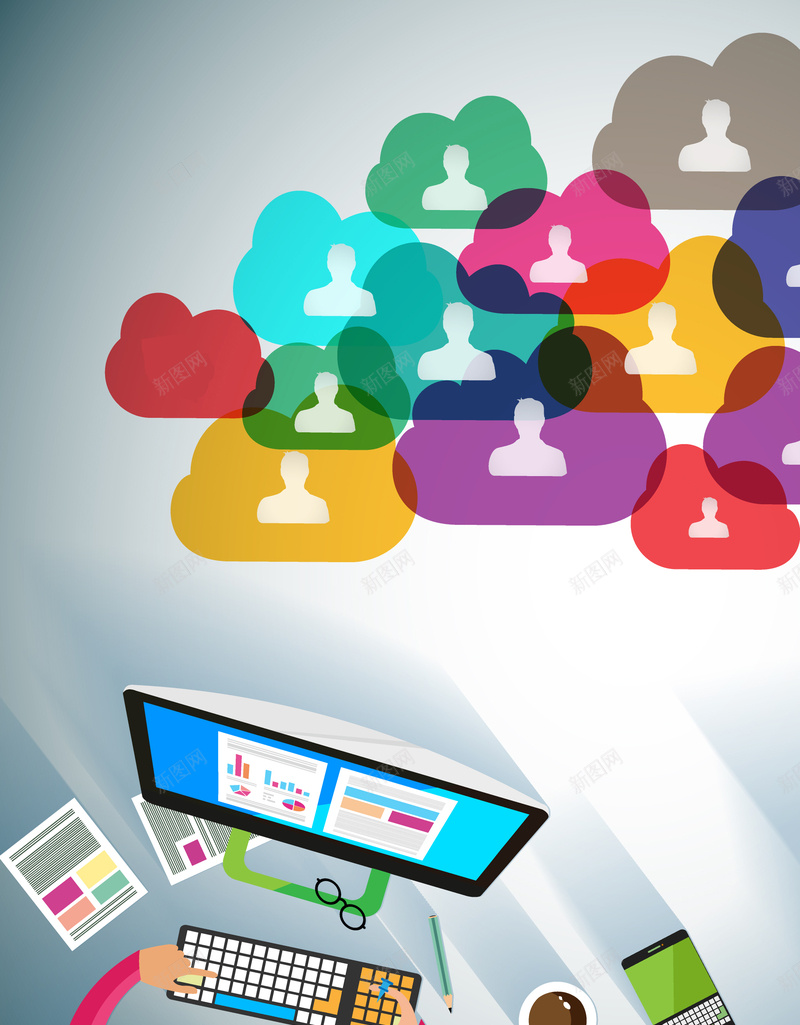 卡通手绘人物工作场景对话框商务背景矢量图ai设计背景_88icon https://88icon.com 人物人手 创意设计 卡通手绘 咖啡 商务海报 对话框 广告宣传 手机 电脑 矢量素材 笔记本 矢量图