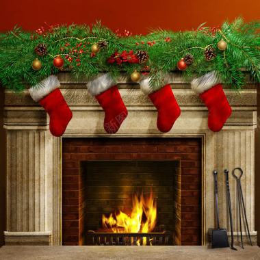 壁炉前的圣诞袜背景