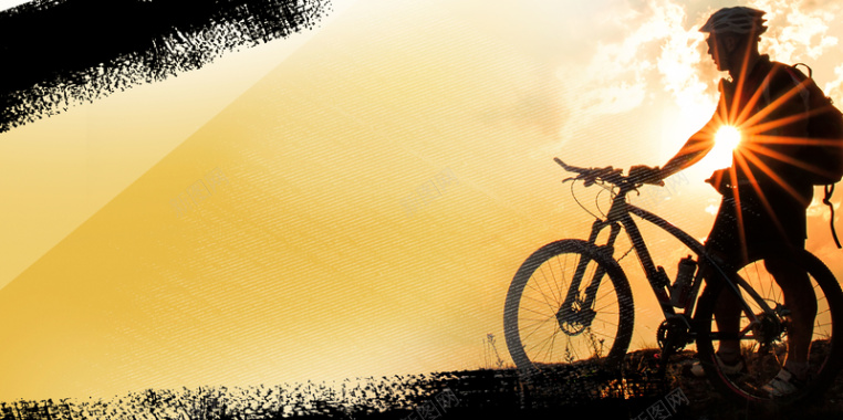 大气剪影山地自行车运动海报背景背景