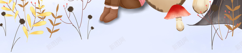 手绘香菇女孩背景图psd设计背景_88icon https://88icon.com 手绘人物 手绘元素 树枝 立冬 立冬艺术字 节气 雪 香菇