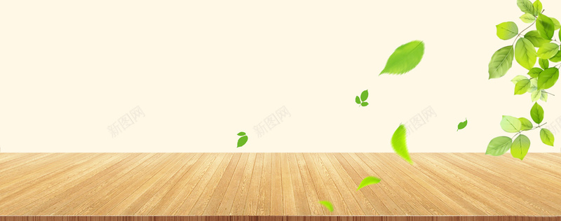 绿叶食品清新文艺木板展台背景背景